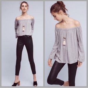 Cloth & Stone Gray Off Shoulder Flannel Top